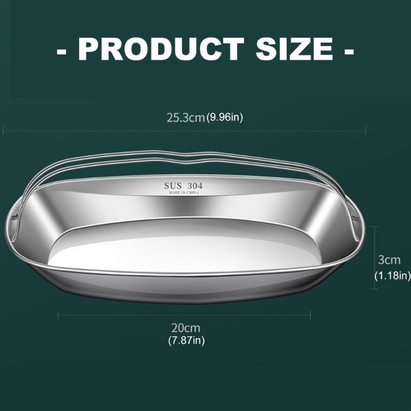 Stainless Steel Serving Plate Easy Cleaning Multipurpose Fish Steamping Tray with Double Handle for Kitchen Food Preps