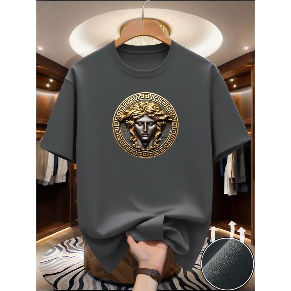 New Round Neck Running Versatile Comfortable T-shirt Men Summer Art Printing Breathable Loose Short Sleeve Cotton T-shirt