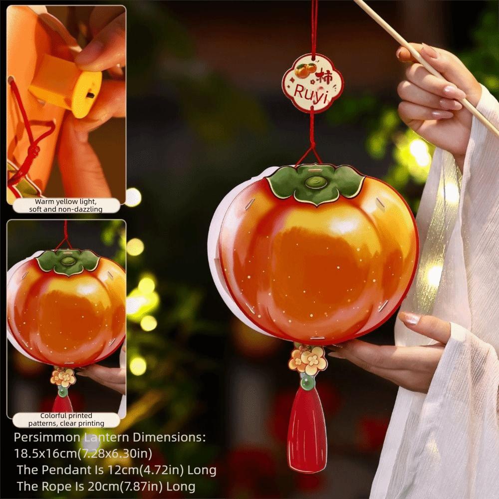 Handmade Persimmon Lantern Blessing Decorative with Tassel Handheld Lantern Glowing Props Material Package Flower Lanterns