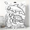 1pc Cross-Border E-Commerce Title: Export Special English Style Fleece Blanket, Cute Marine Style Black And White Coloring Style Dolphin Turtle Printe