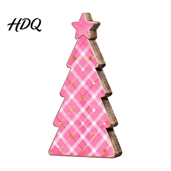 Holiday Party Centerpieces Pink Christmas Tree Wooden Figurine Snowflake Polka Dot Tabletop Decor Romantic Decorations Festive Home Ornament