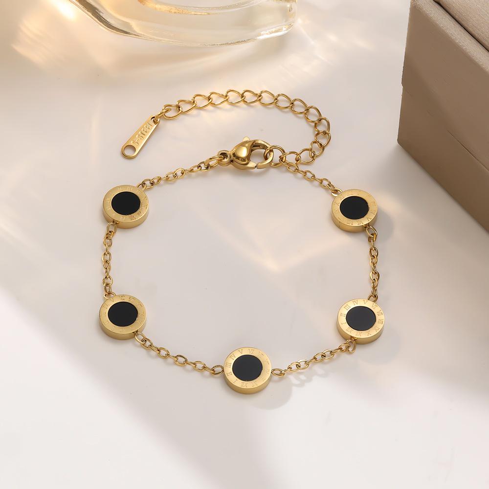 Elegant 18K Gold-Plated Roman Numeral Titanium Steel Bracelet for Women