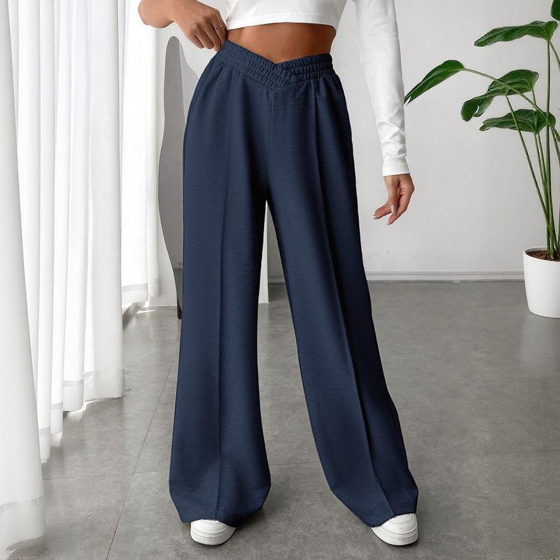 2025 Women's European & American Casual V-Waist Spliced Wide-Leg Pants