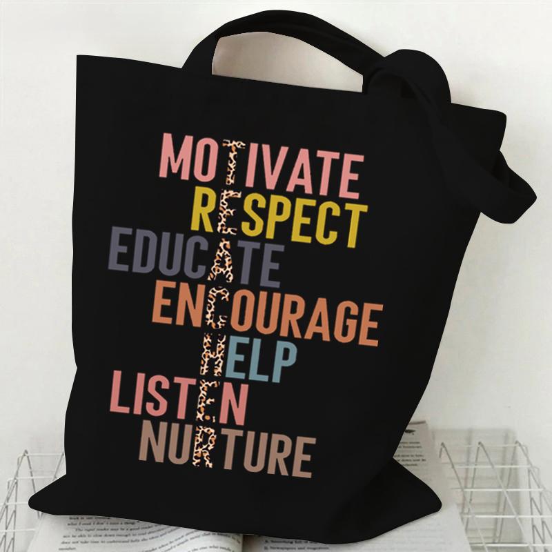 Life Graphics Women Canvas Shoulder Bag Leopard Print Letters Shopping Bag Teacher Best Gift Female Reusable Handbags