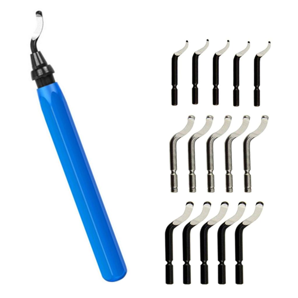 Setul de scule de debavurare albastru include 10 lame BS1010 sau 15 lame pentru precizie și eficiență în finisarea metalului și plasticului.