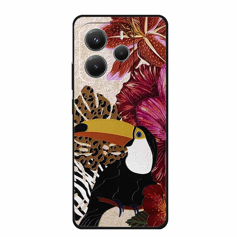 3D Emboss Case For Xiaomi Redmi Note 14 Phone Case Flowers Black Silicone Soft Back Cover Coque For Redmi Note 14 5G Global Case