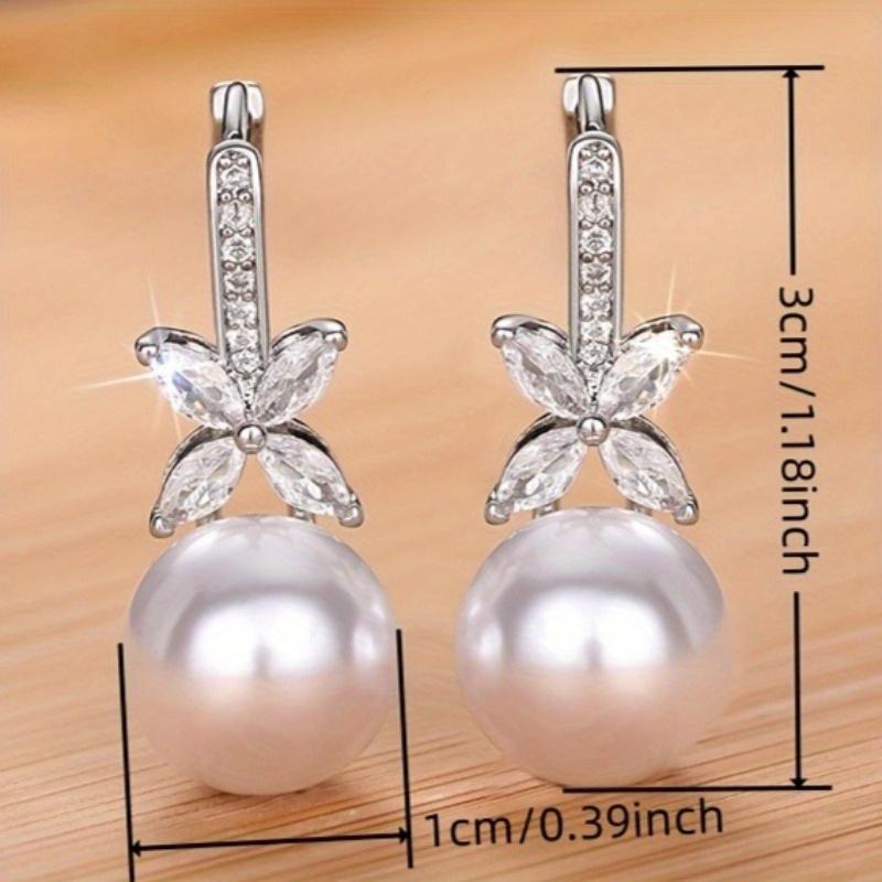 Drop Earrings for Wedding Women Simulated Pearl Pendant Accessories with Bright Zirconia Luxury Graceful Jewelry