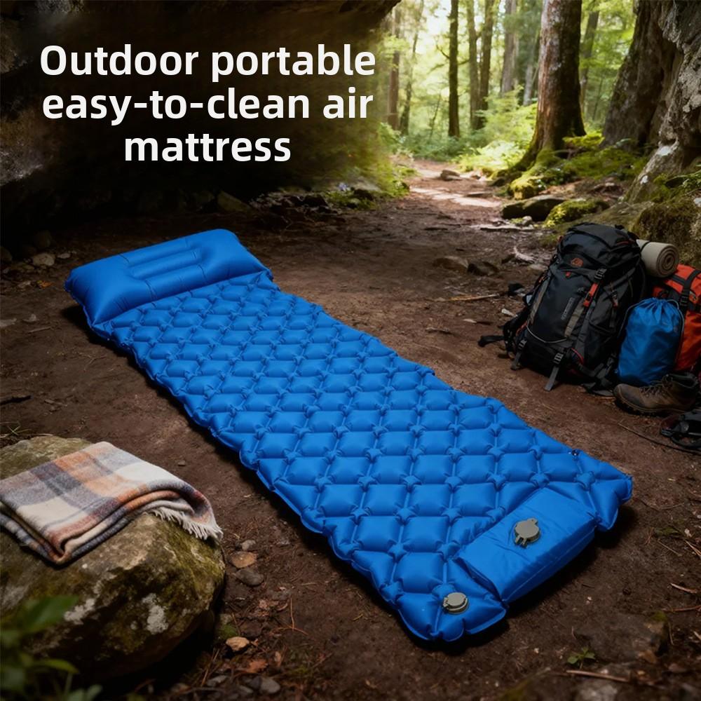 Outdoor Camping Sleeping Pad Inflatable Mattress Travel Mat Folding Bed with Pillows Ultralight Air Mat Built-in Inflator Pump