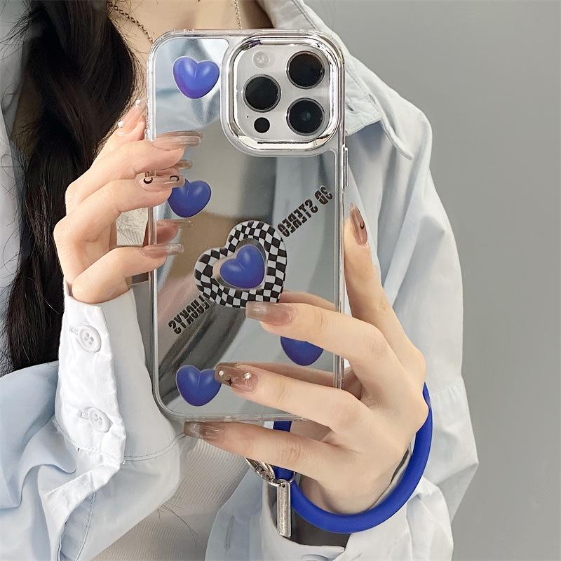 Zhitai iPhone 14 Niche Case Apple 15 Love 11 Mirror 3-in-1 for 13 Pro Max with Bracelet