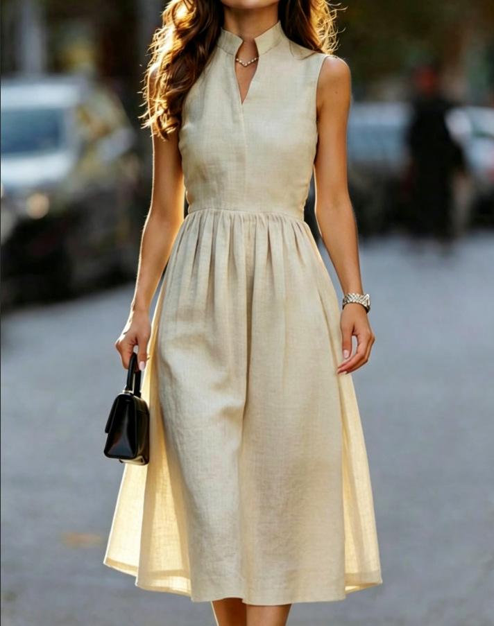 2026 Amazon European and American cross-border summer new fashion temperament V-neck sleeveless side zipper women s dress S абрикосовый
