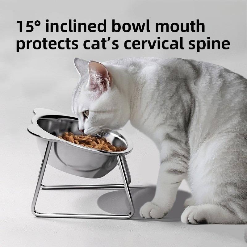 15°Thickened Anti-overturning Protection of Cervical Spine Cat Rice Bowl 304 Stainless Steel Increased Oblique Pet Food Bowl
