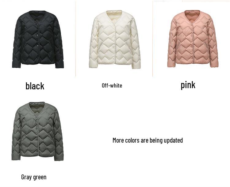 Damska lekka kurtka puchowa z dekoltem w serek 2025: Codzienna, Bez kołnierzyka, Krótka, Odzież wierzchnia Plus Size