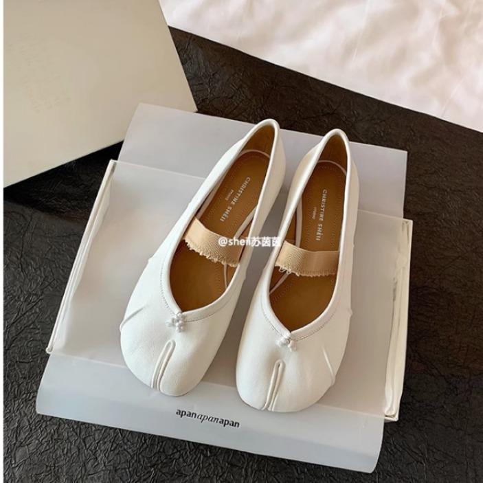 Spot second hair! Fashion versatile new lambskin split-toe flat bottom Mary Jane pig's trotters single shoes women's half slippers summer