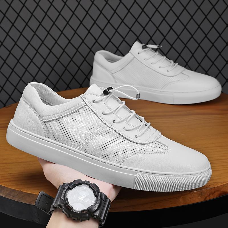 Nejnovější kožené šněrovací pánské ležérní boty ručně šité bílé pánské boty skateboard tenisová obuv pánské tenisky módní plátěné boty