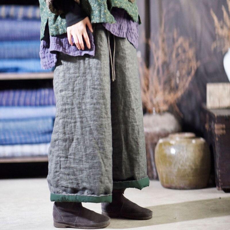 Johnature Damskie szare spodnie z szerokimi nogawkami Grube spodnie z elastyczną talią Ciepłe kieszenie na pasek Vintage Luźne spodnie damskie