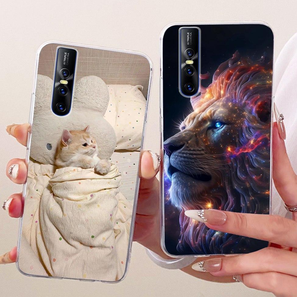 Casing For Vivo V15 Pro Cover Transparent Cute Cat Fashion Butterfly Funny Painted Phone Case For Vivo 1818