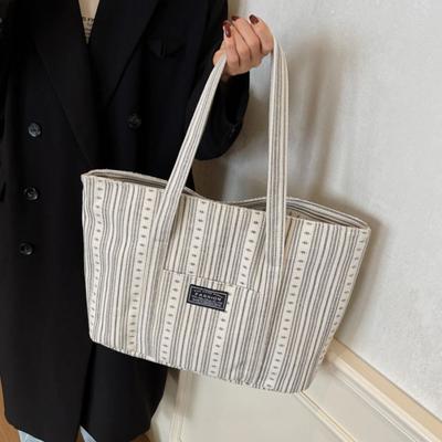 Large Capacity Canvas Tote Bag Minority Design Stripe Handbag Fashionable Mommy Bag  Travel
