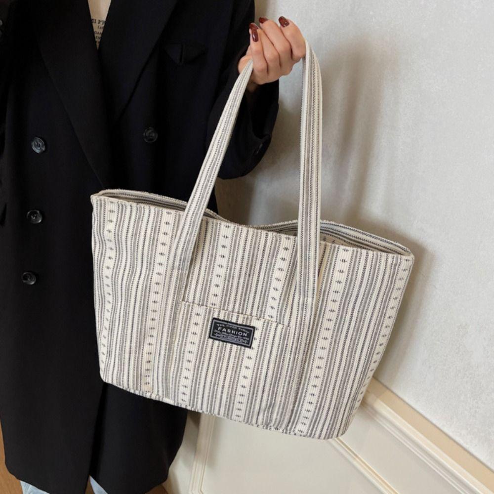 Portable Commuting Shoulder Bag Large Capacity Mommy Bag Fashionable Stripe Handbag  Lady