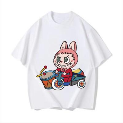 2025 Nova Camiseta de Verão com Estampa de Pet Fofo Labubu Masculina Slim Ins Harajuku Manga Curta K2y Roupa de Pesca para Casal