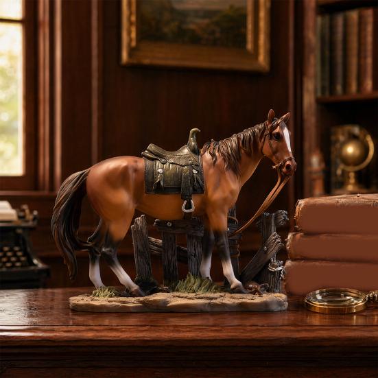 Horse Resin Figurine, Rustic Fence & Galloping Pony Statue Sculpture, Luxury Home Decor for Living Room TV Stand Entryway Wine Cabinet, Unique