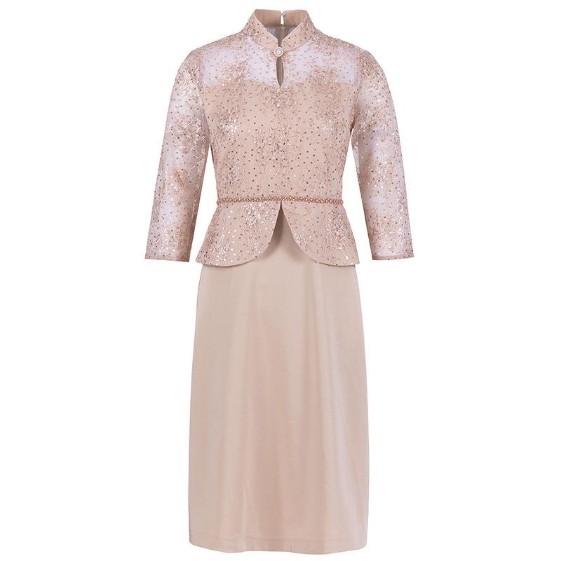 Champagne Qipao Dress - 2024 Spring Collection for Middle-Aged Women