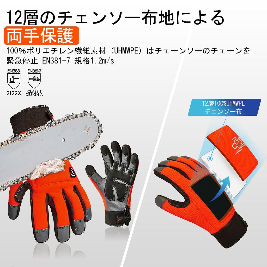 Chainsaw Safety Work ANSI Cowhide Leather Mechanic Gloves for and Weeding Chainsaw Protection Cloth on the Back of Both CA9760CSA5 [Vgo...] Gloves,