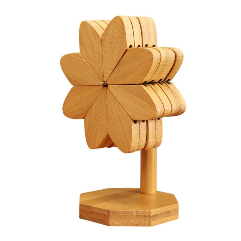Heat Resistant Wooden Trivet Set Countertop Protectors Natural Wood Pinwheel Shape Placemat For Hot Dishes Pots Pans