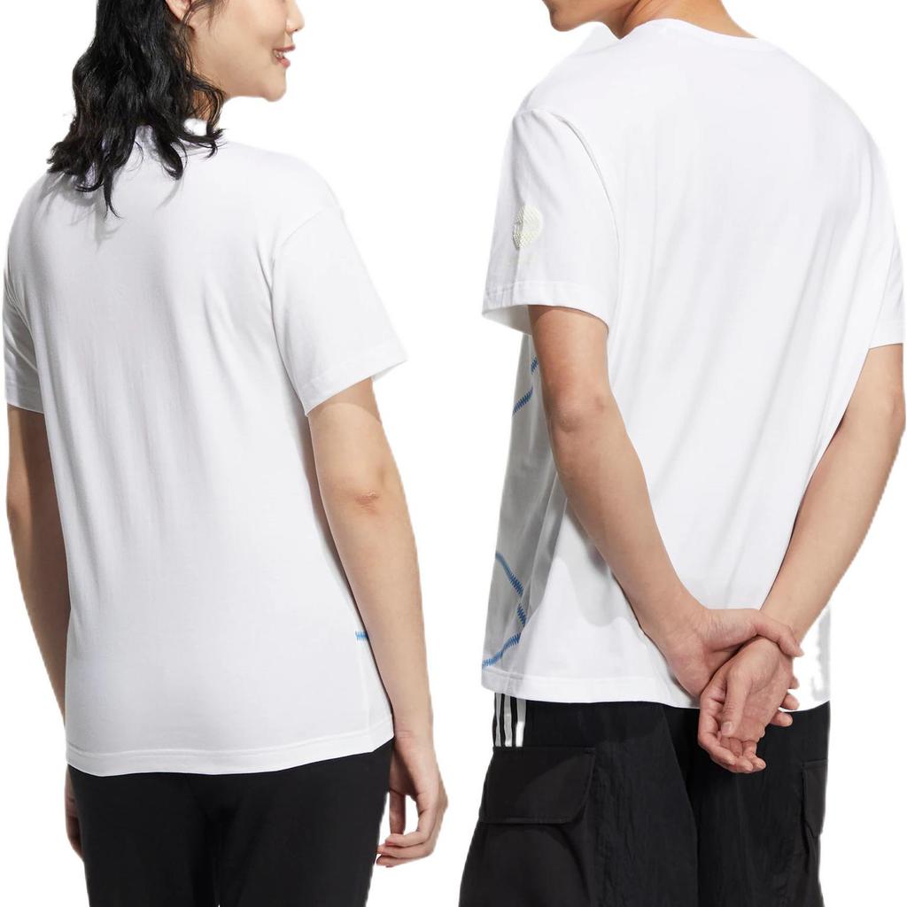 Adidas Neo Geometric Pattern Print Casual Crew Neck T-Shirt Unisex Tops White HN0001