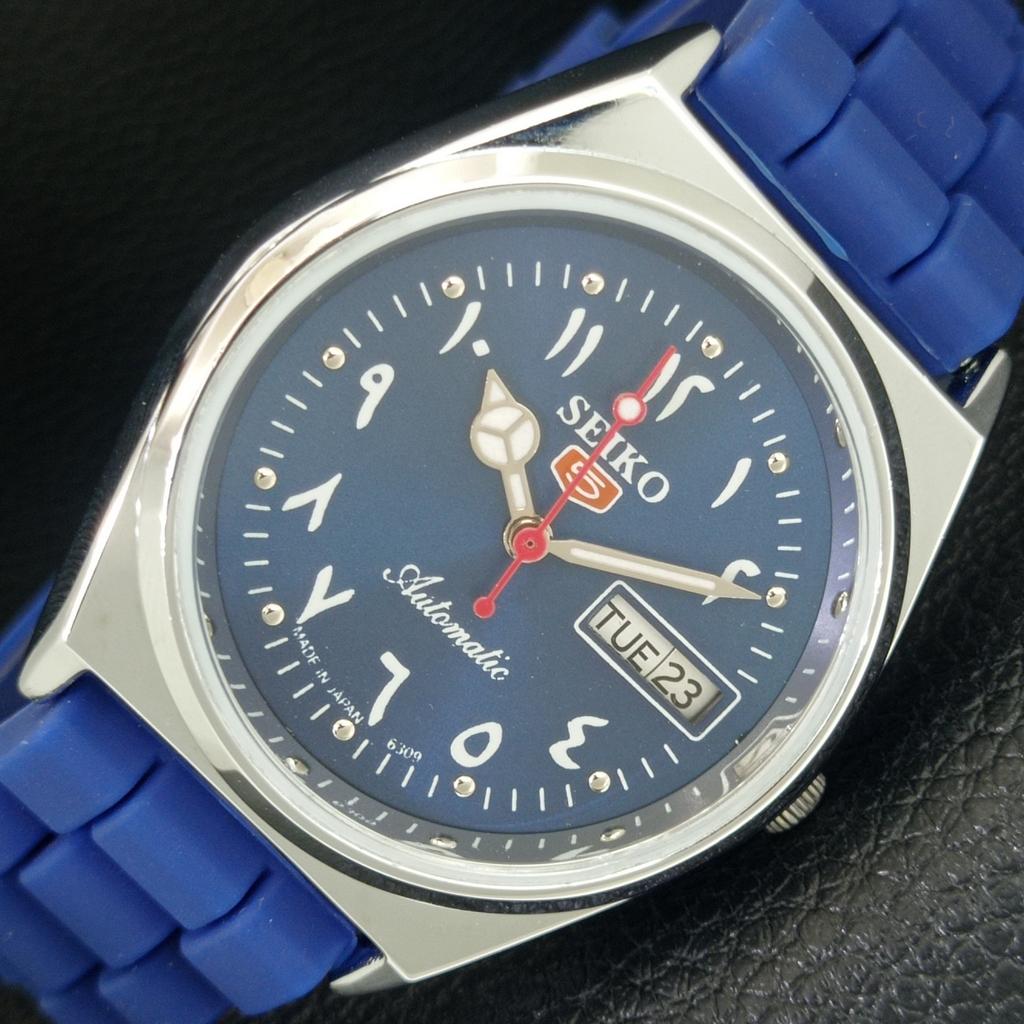 VINTAGE SEIKO 5 AUTOMATIC 6309A REFURBISHED JAPAN MENS BLUE DIAL WATCH a442617-1