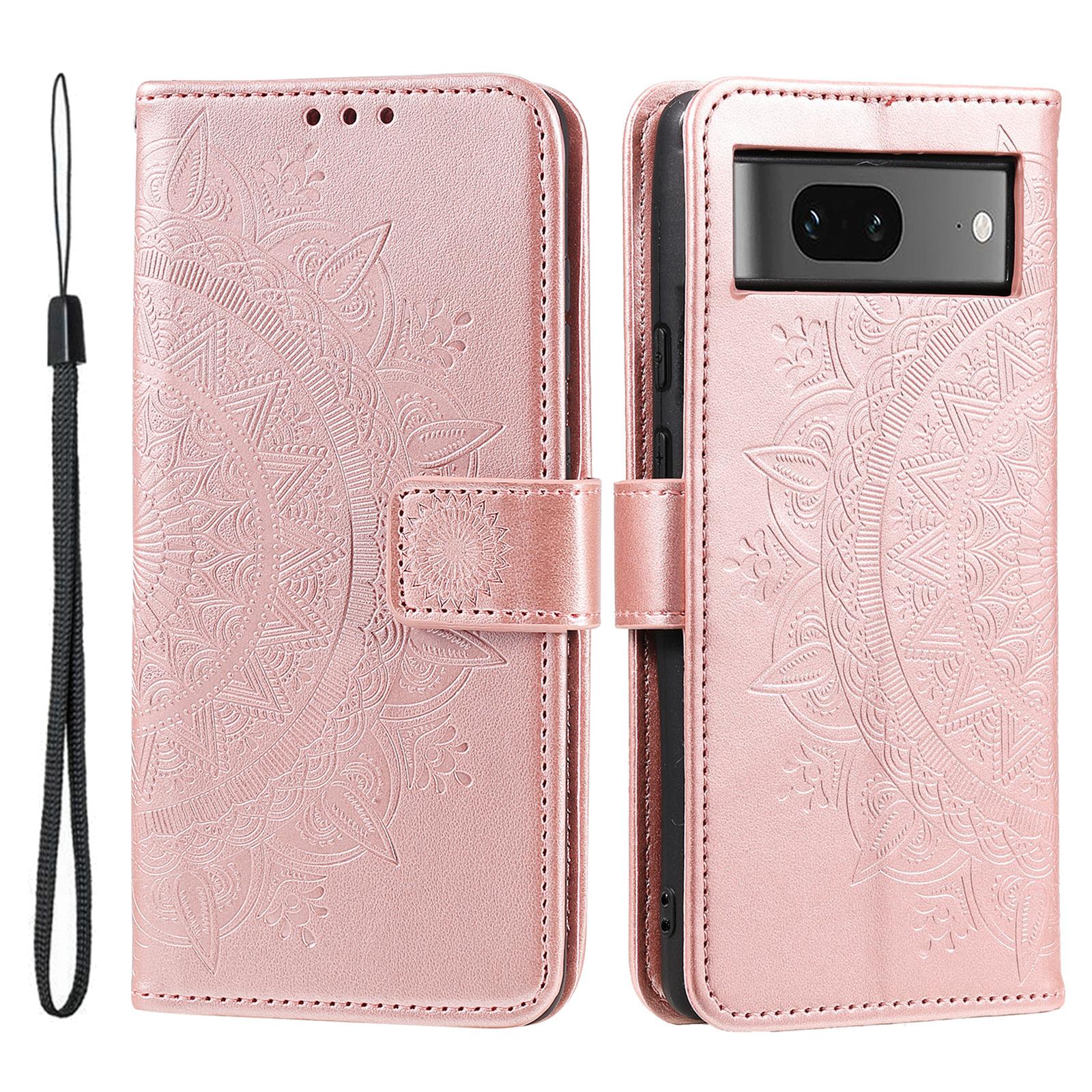 

Phone Case for Google Pixel 9/Pixel 9 Pro Cell Phone Shell Mandala Flower Stand Wallet Leather Cover Rose Gold