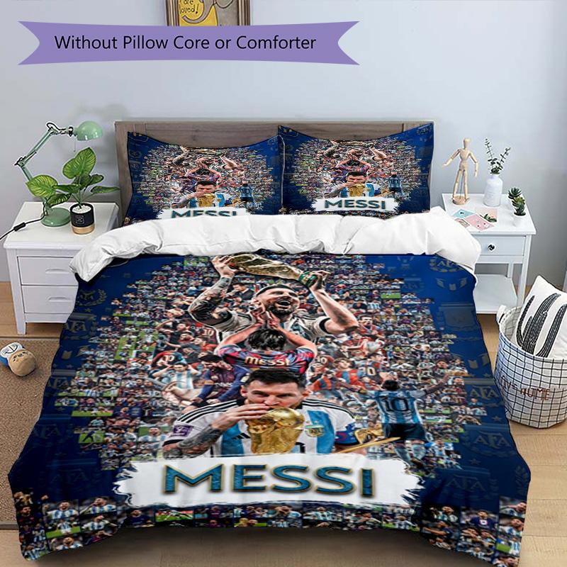 Messi World Cup Champion Personalized Name Bedding Set,Comfort Bed Linen for Boys Room Decoration,Perfect Gift for Match Fans,Wrinkle Resistant Duvet 