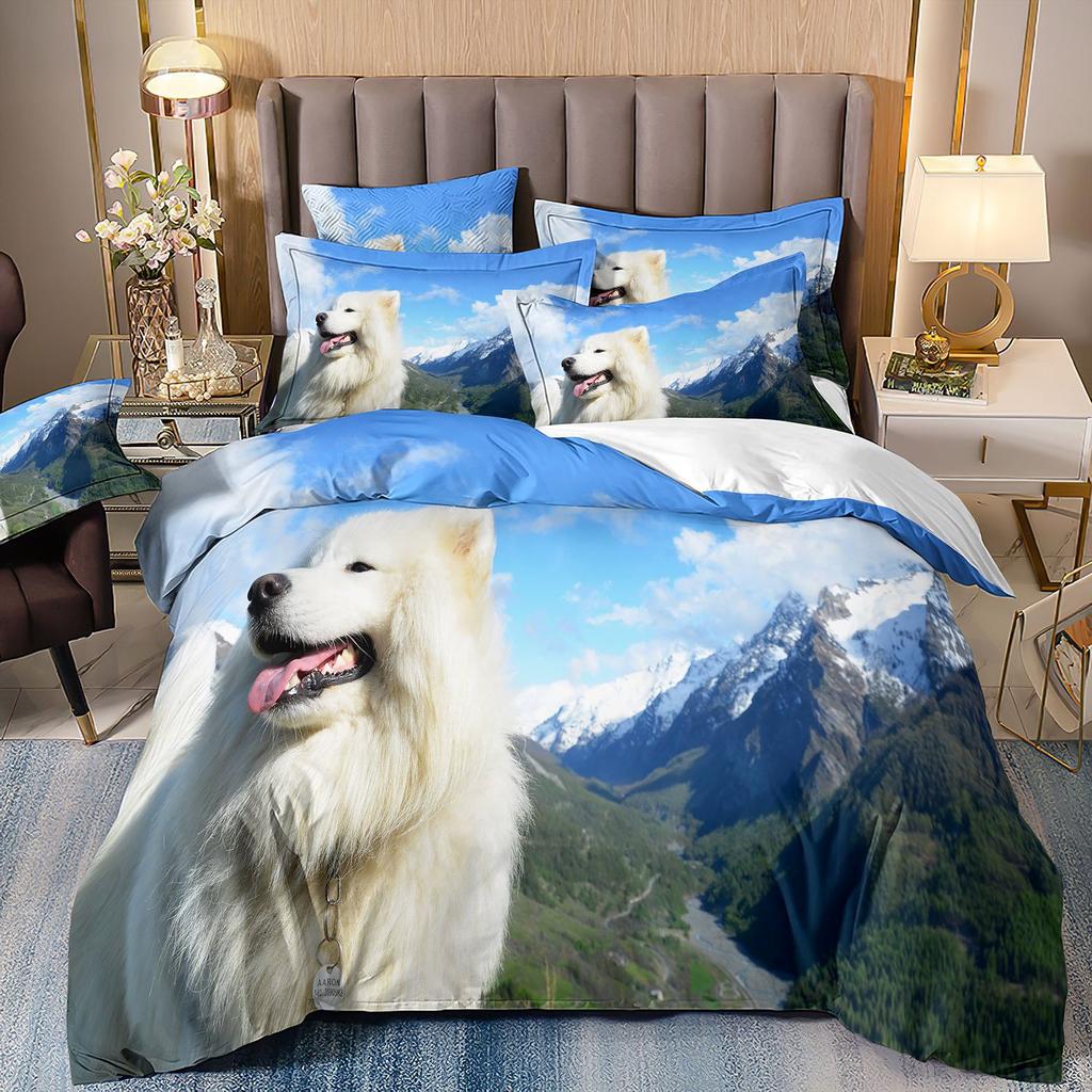 3D-gedruckte Bettwäsche Schäferhund Bettbezug Haustierhund Dreiteilige Heimtextilien