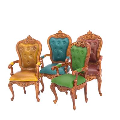 1:12 Dollhouse Miniature European Armchair Footstool Retro Study Chair Furniture Model Decor Toy Doll House Accessories