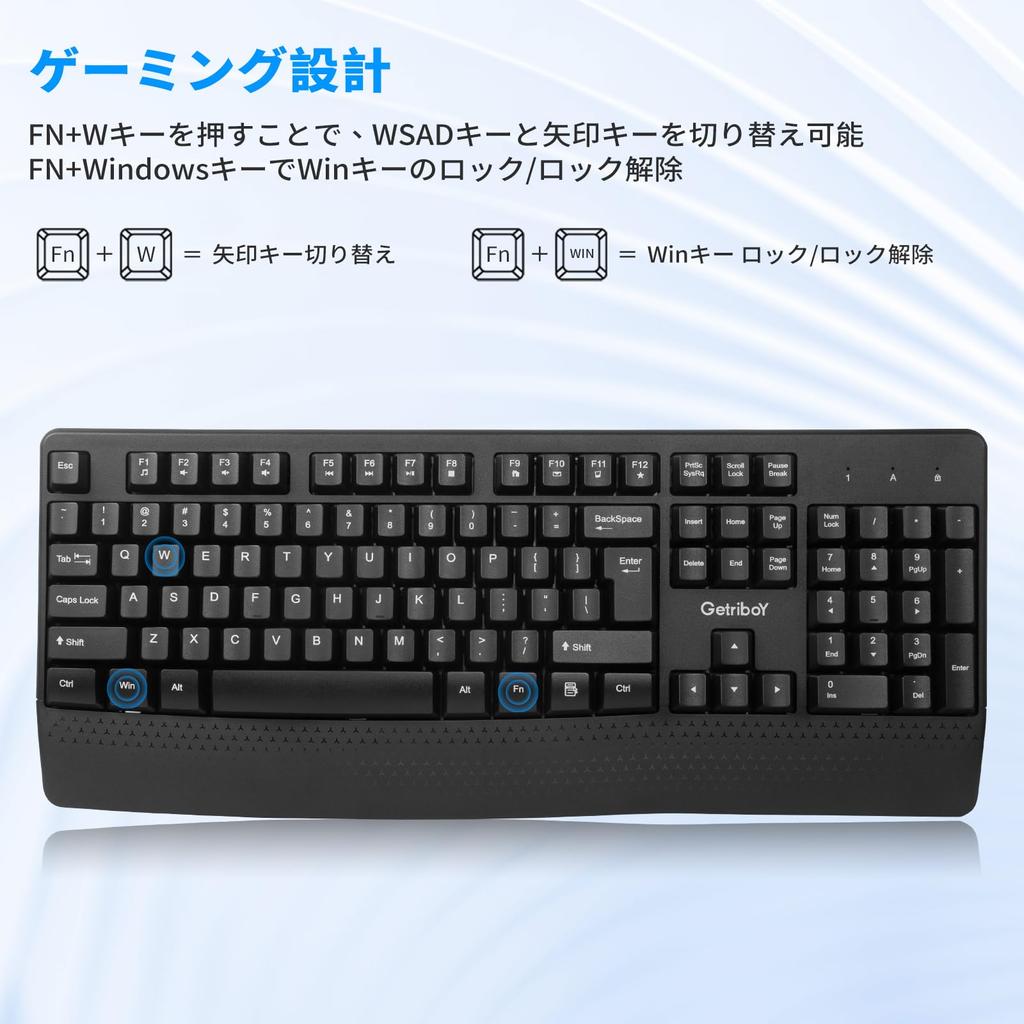 HUO JI Kabelgebundenes Tastatur- und Maus-Set Englisch mit Ziffernblock, Wasserdichte Membran-Tastatur mit Handballenauflage, USB-Stecker, Kompatibles Set, Layout, Leise, Vollformat-Tastatur,