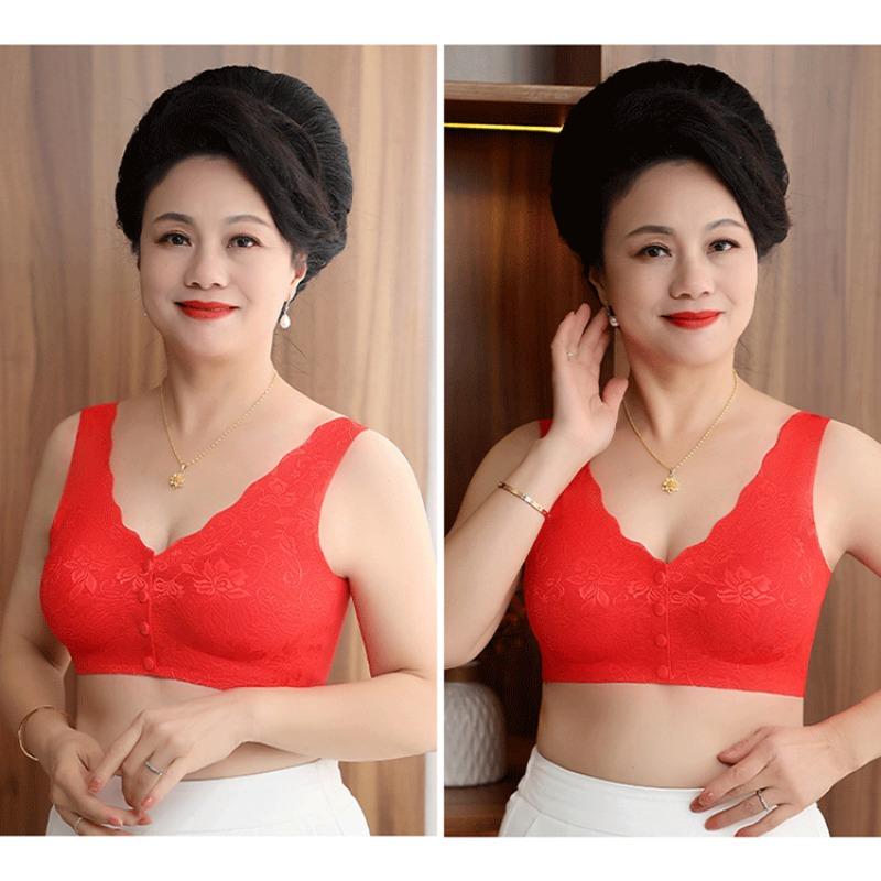 Plus Size Front Buckle Wireless Seamless Vest Style Bra For Middle Aged Women