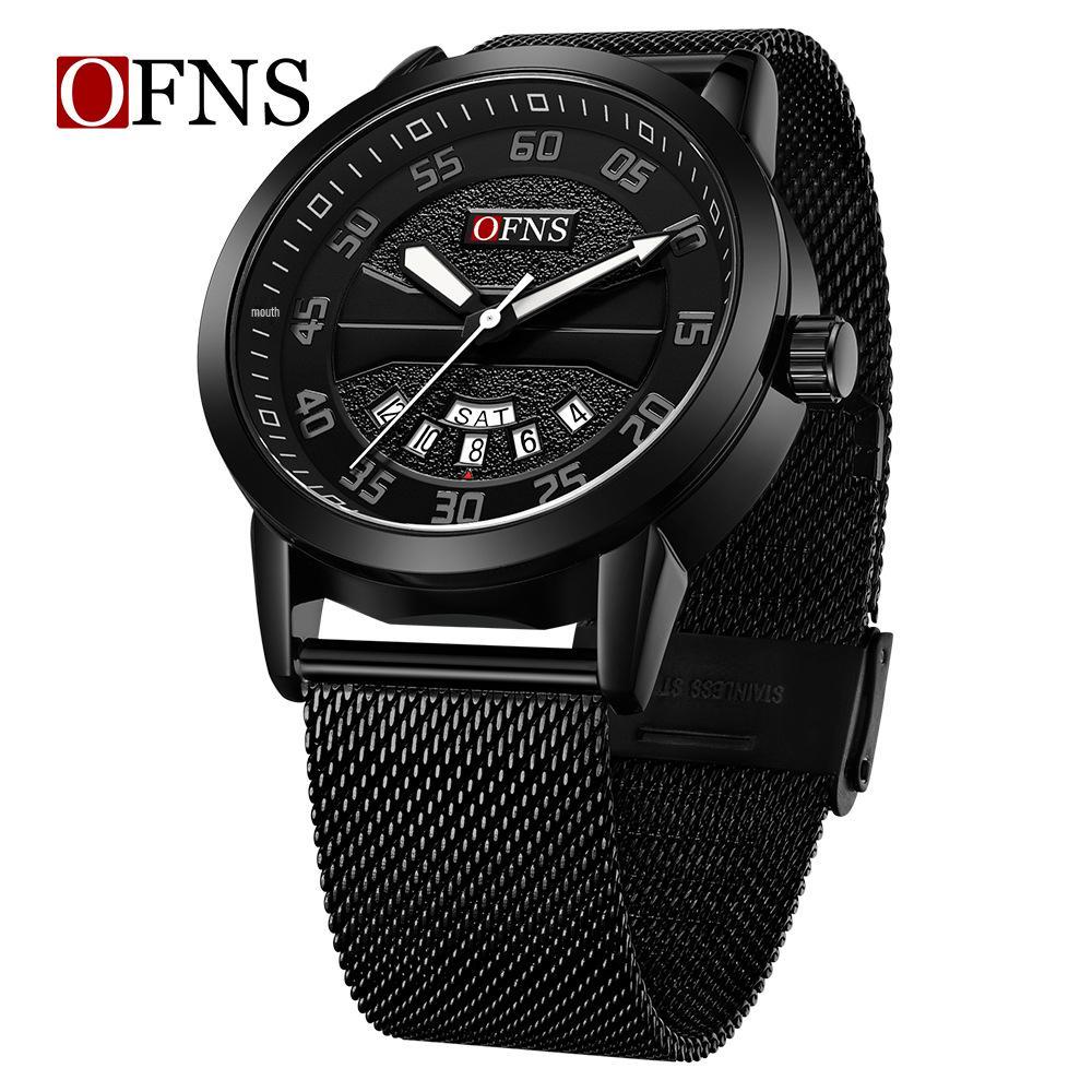 OFNS Men's Waterproof Quartz Watch with Double Calendar