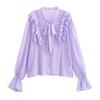 Kaslead New Arrival Women's Fashion Style Fashion Casual Easiest for Match Purple Ruffles Long Sleeves Shirt