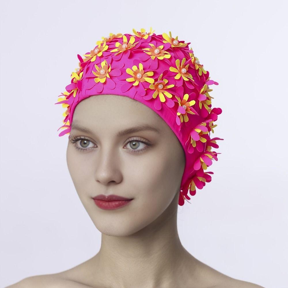 Long Hair Floral Petal Swim Cap Flower Swimming Hat Diving Cap Swimming Cap Women