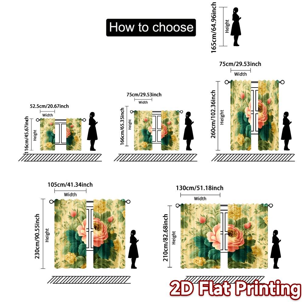 2D FLAT PRINTING 2pcs Curtains (Without Rod) Floral Elegance Design (8) New year Festival Fashion Curtains Durable Polyester