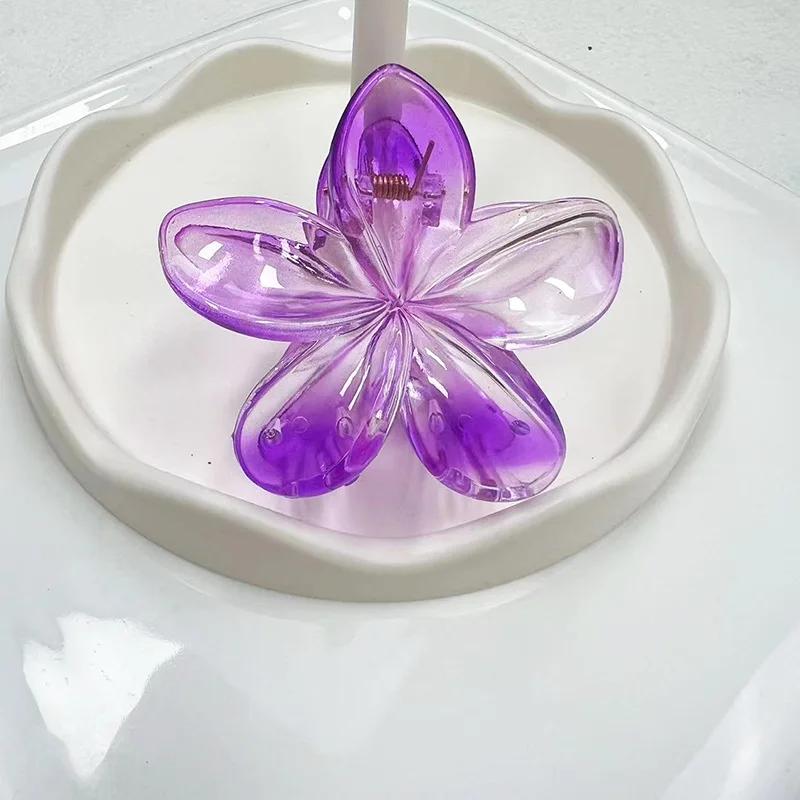 New Gradient Flower Hair Claw Clips Non-Slip Hair Clips for Women Cute Shark Clips Hawaiian Hair Flower Clip Large Plumeria