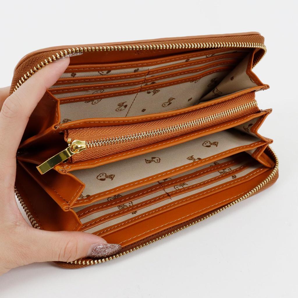 Long Large Round with Card Cute Character Design [Snoopy] Women's Wallet, Capacity, Zipper, Case, Multifunctional, (Pink)