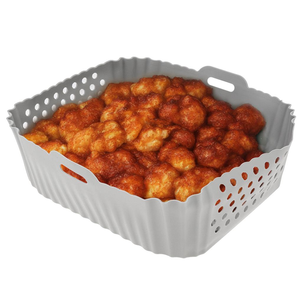 2pcs Gray Silicone Perforated Air Fryer Liners Rectangle Bonus Oven Gloves SL401 DZ201 DZ401 DZ550 Double Stack