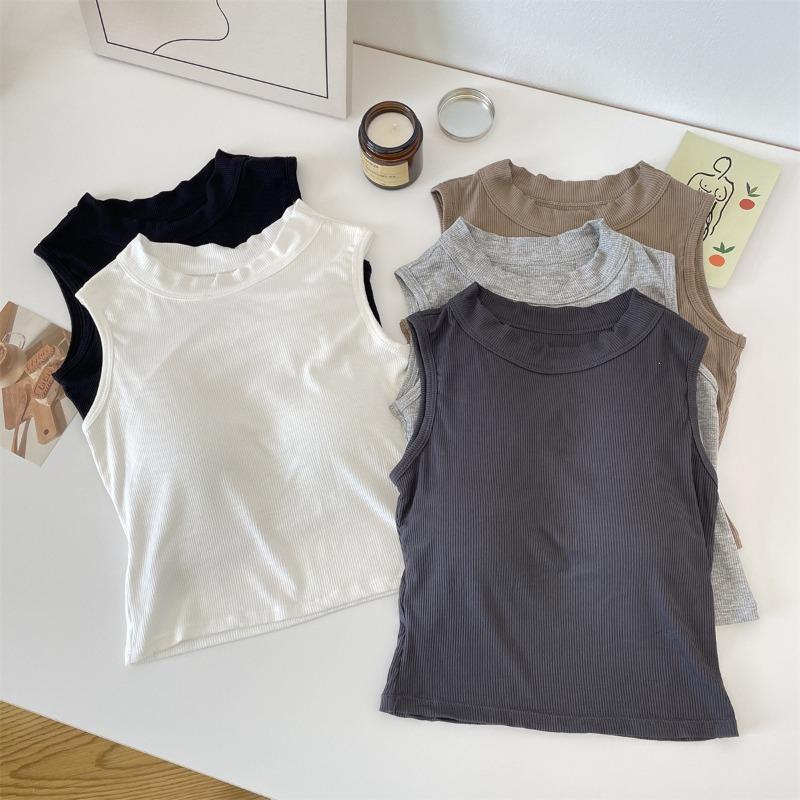 Sport-Baumwoll-Camisole mit integriertem BH, einfarbig gestricktes ärmelloses Top für Damen