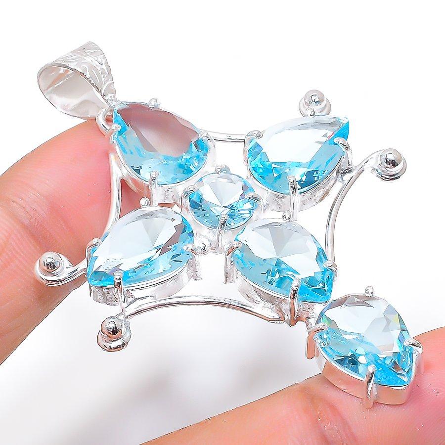 

Подвеска ручной работы в этническом стиле с крестом, швейцарским синим топазом и драгоценным камнем, 2,44 дюйма, SR-10431