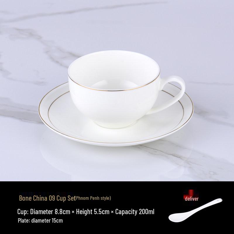 Luxurious Bone China Gold Rim Coffee Cup & Saucer Set - Pure White Ceramic English Style for Hotels and European Coffee Service