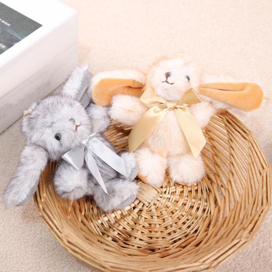 Bunny Plush Keychain Soft Long-Hair Stuffed Rabbit with Satin Bow Metal Clip Decorative Satin Bow Charm for Bags Backpacks Keys