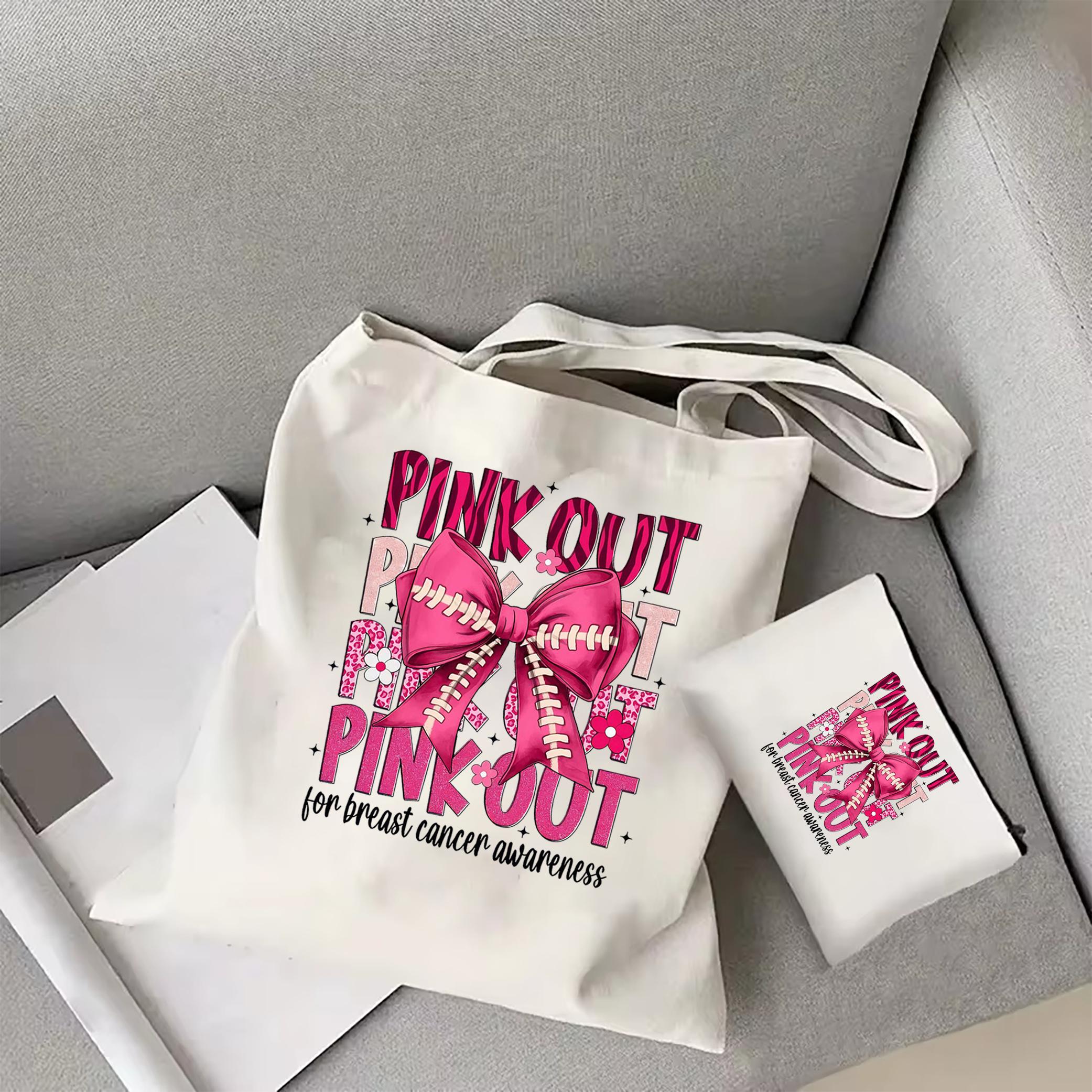 

Awareness Холщовая сумка-тоут Футбольная розовая сумка с лентой на плечо Футбольная мама Повседневная вместительная сумка для покупок WHITE