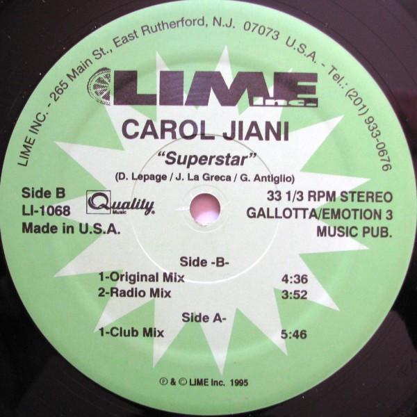 12inch Record CAROL JIANI Superstar LI1068 Lime Inc. 1995 US Dance Electronica Used