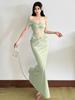 French Sexy Vacation Design Sense Summer Fashion Temperament New Hollow Lace Splicing Pleated Slanted Shoulder Dress