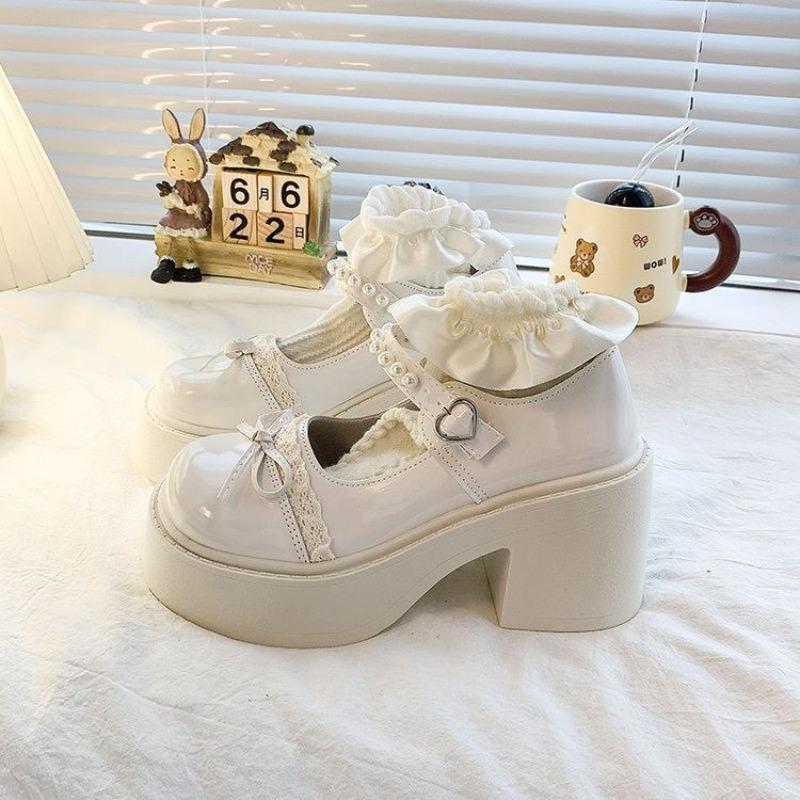 

Muffin Mary Jane single shoes women s autumn new high heels with skirt pearl small leather shoes 40